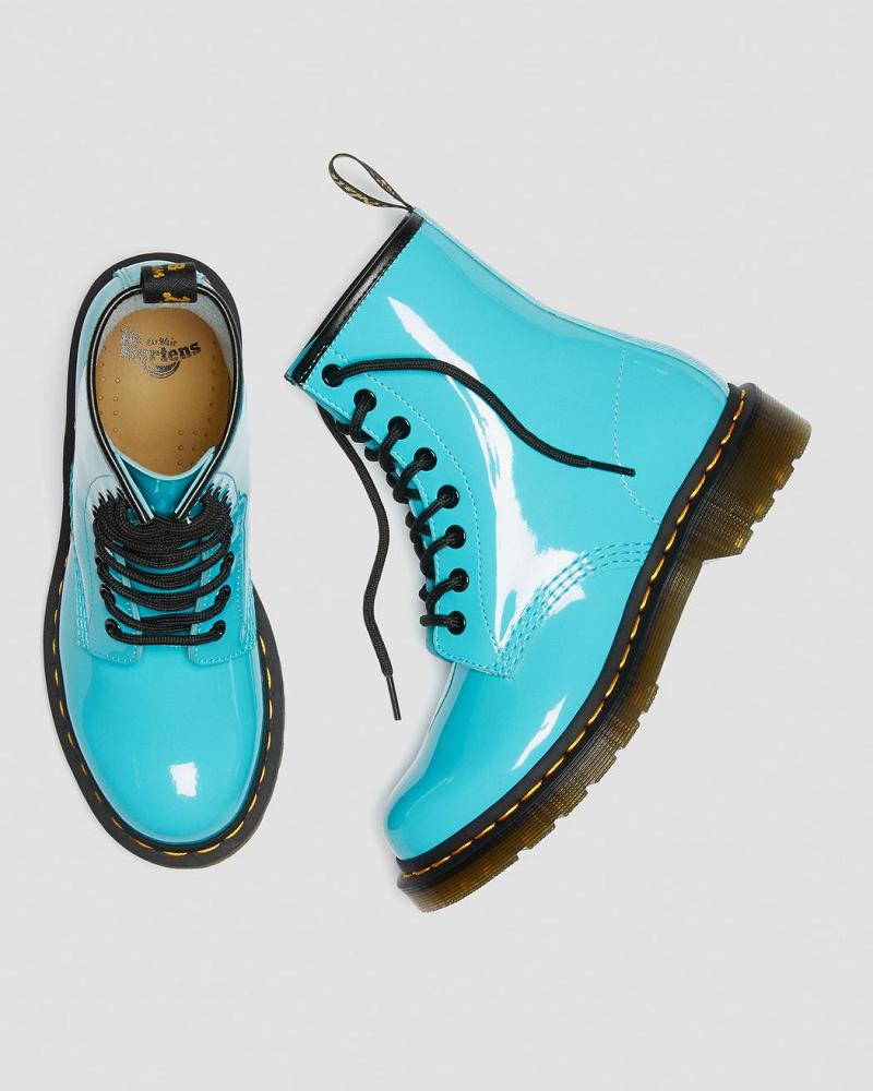 Turquoise Women's Dr Martens 1460 Patent Leather Lace Up Boots | CA 193WNB